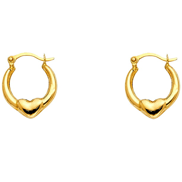 14k Yellow Gold Fancy Hollow Hoop Earrings, 15mm X 11mm 